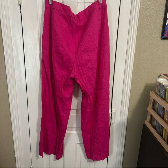 J. Crew Factory Linen Blend Pleated Trouser Pants Fuchsia Fantasy Pink 14 Q2 - Picture 3 of 9